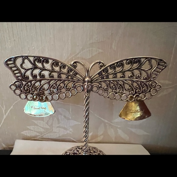 Samuel Huang Vintage Gray &Gold Tone Triangular Pierced Earrings - Picture 3 of 4